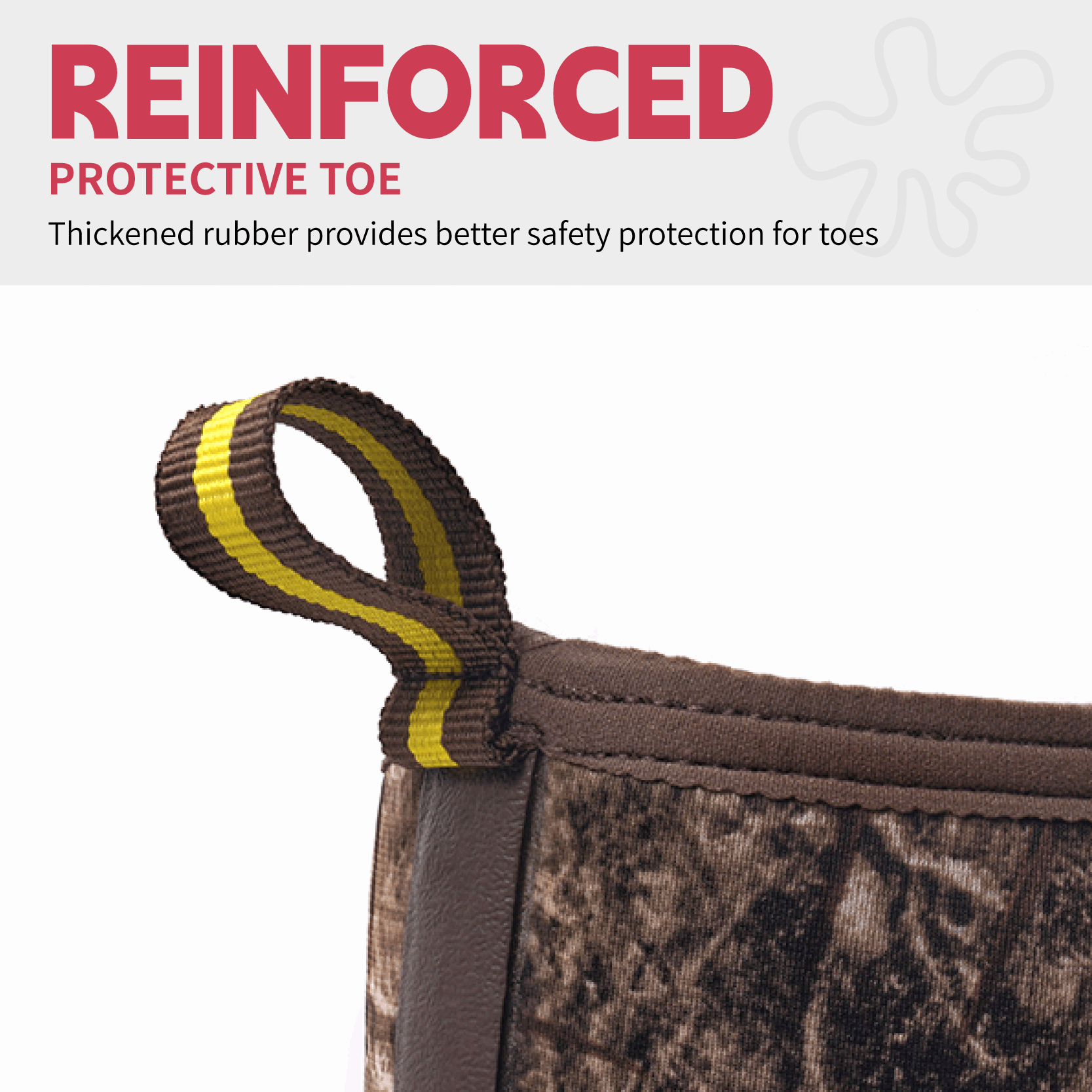 Close-up of Trudave TrailMist Series waterproof neoprene rubber boots showing reinforced pull loop and durable stitched upper for easy wear and long-lasting performance.